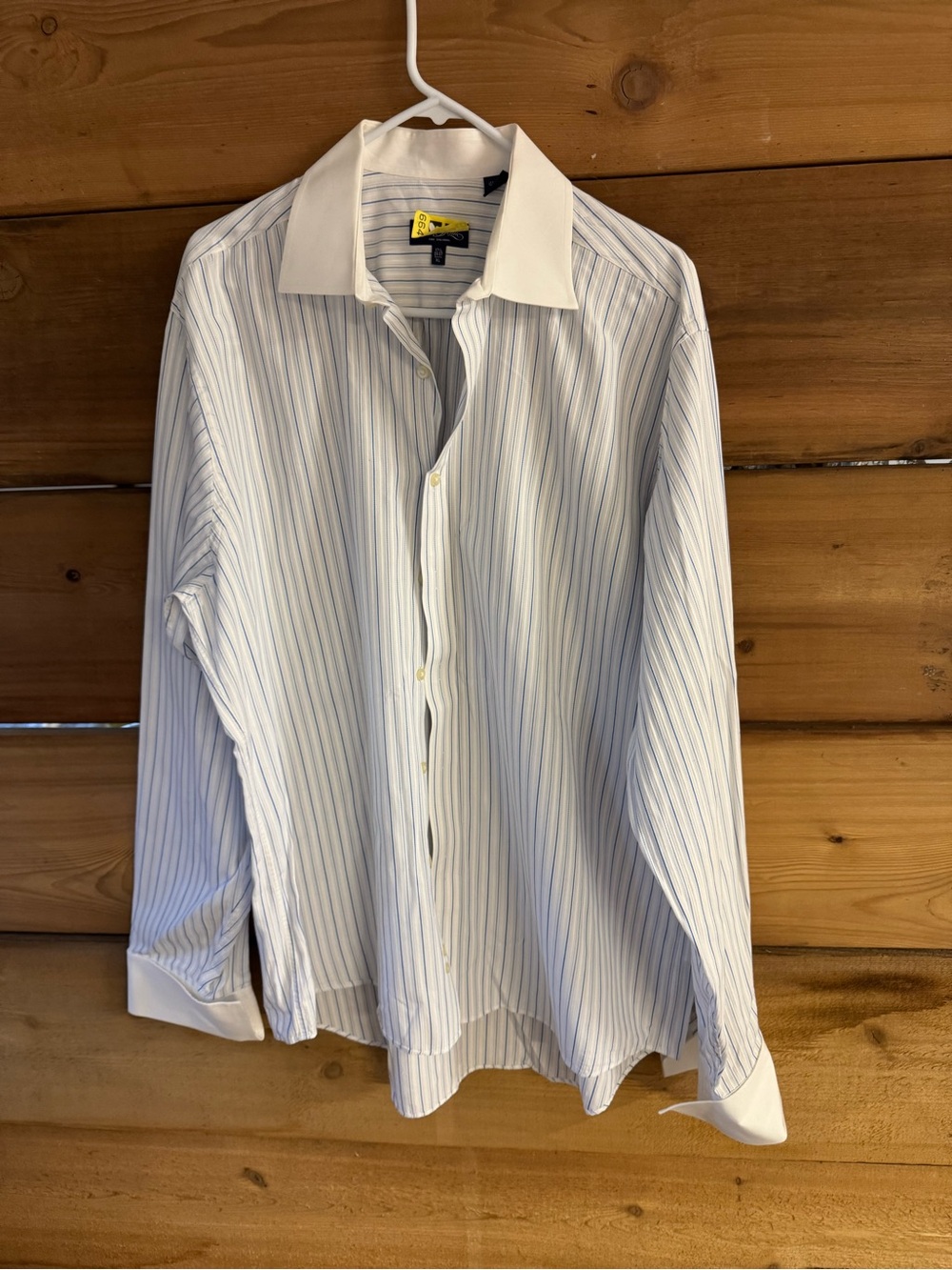 Sean John White Dress Shirt with Light Blue Pinstripes